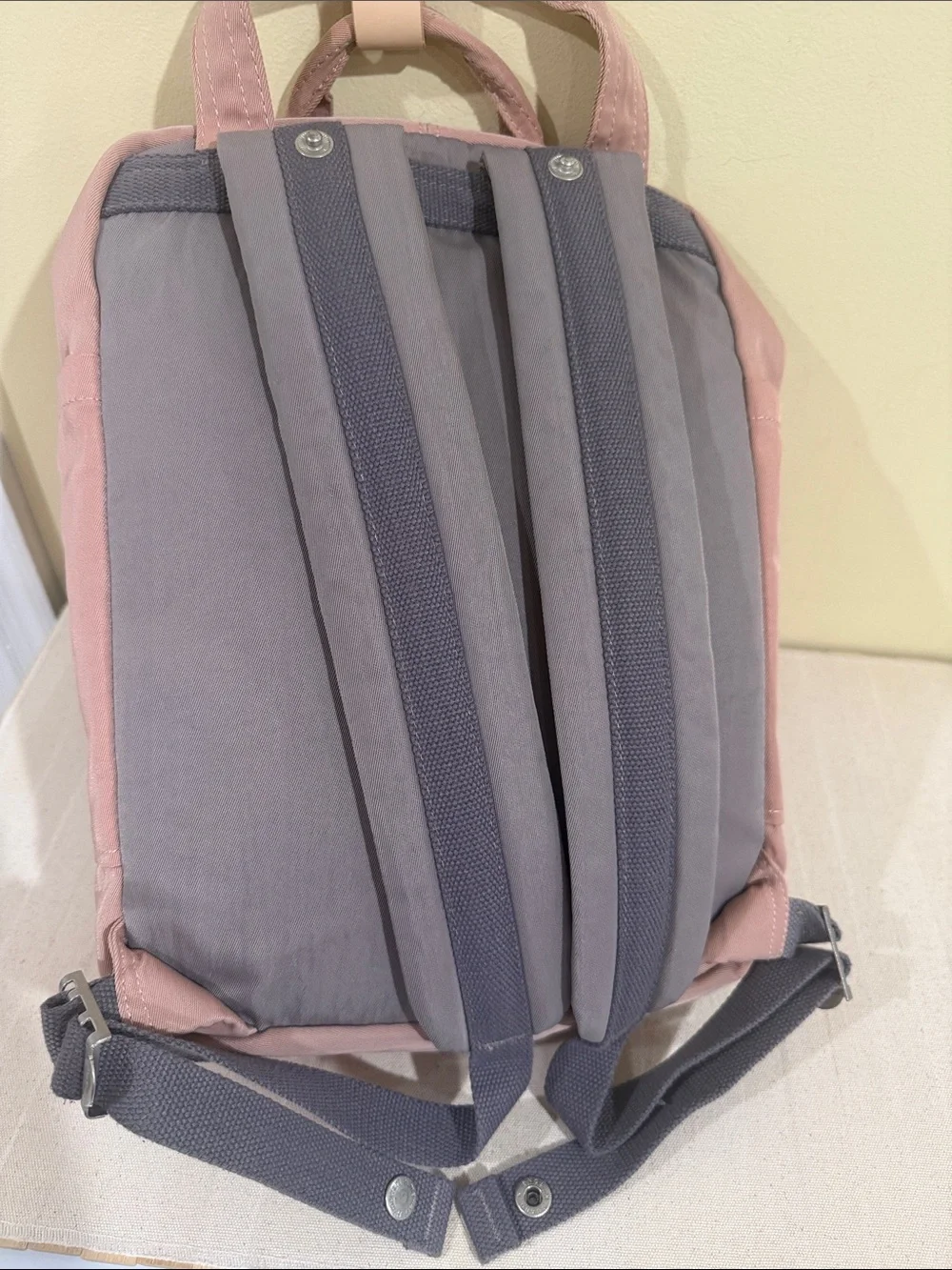 Two-Tone Pink and Gray Canvas Backpack with Leather Trim